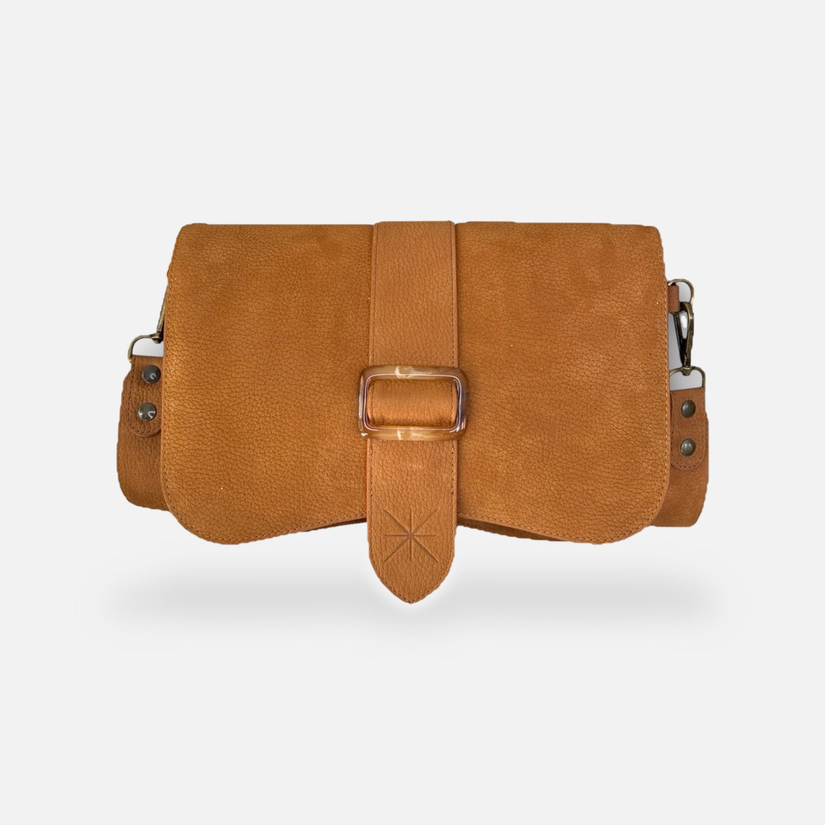 Sac Baby Double Thara en nubuck camel, vue de face