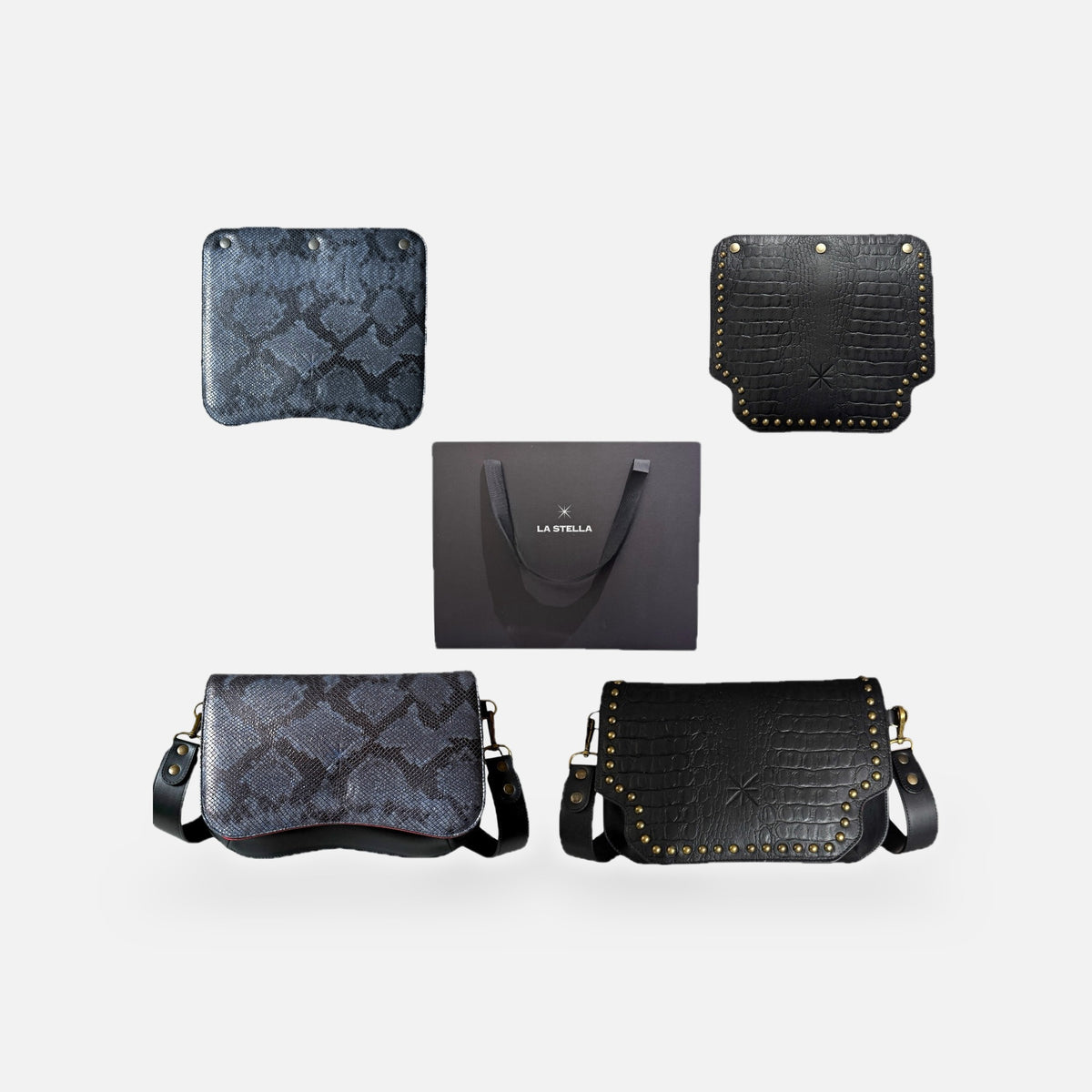 Coffret Baby Double Pyth gris et Khara noir : la base, ses deux rabats et sa boîte