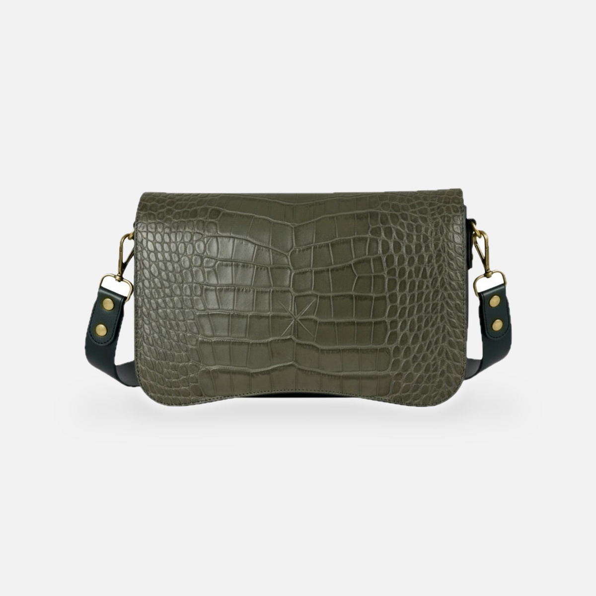 Sac Baby Double Khara kaki, rabat croco embossé, vue de face