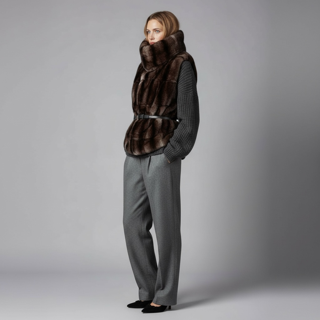 Plastron eco-fourrure vison gris đ«đ·