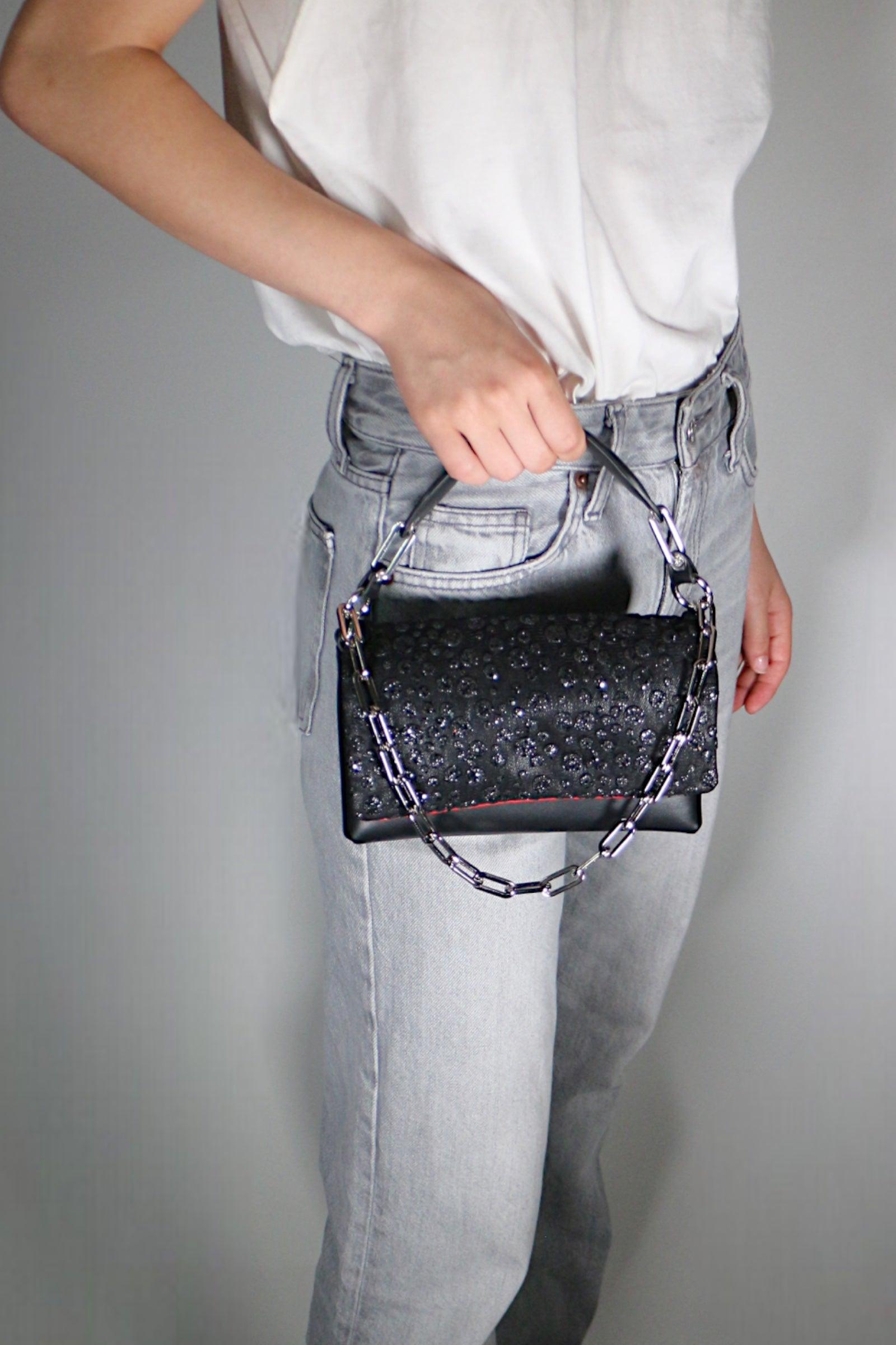 SAC GEMMA CUIR NOIR - FINITION ARGENT