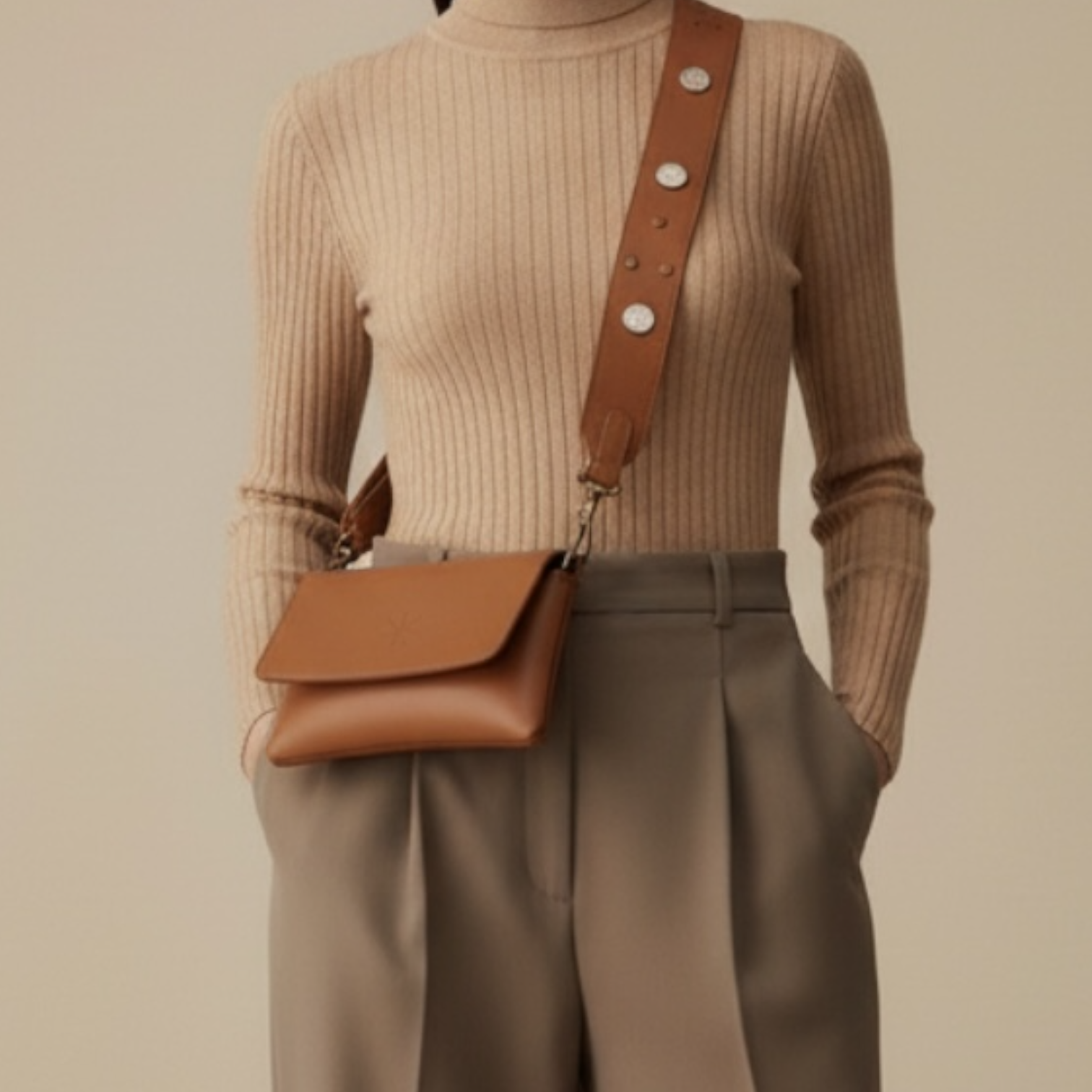 Set Gemma Camel & Bandoulière Cloutée – Pièce Signature